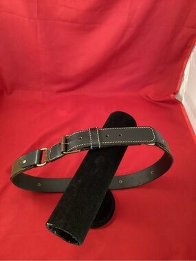 Vintage Milano Nanni made in Italy black leather belt with metallic mesh 80/32